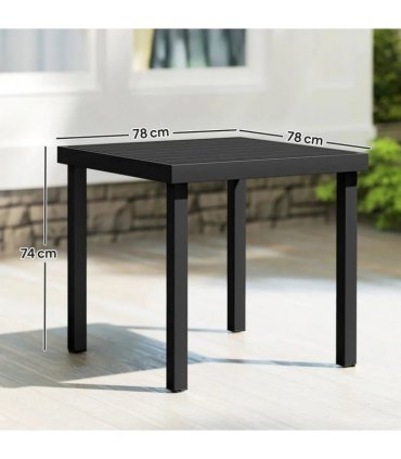Outsunny 78 cm Garden Dining Table for 4 People, Square Outdoor Coffee End Side Table with Aluminium Legs, Black