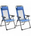 Outsunny Folding Garden Chairs Set of 2, 5-Position Recliner Camping Chair with High Back, All Weather Texteline Seat, Portable Outdoor Dining Chairs with Headrests for Patio, Picnic, Blue