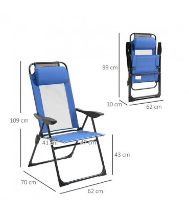 Outsunny Folding Garden Chairs Set of 2, 5-Position Recliner Camping Chair with High Back, All Weather Texteline Seat, Portable Outdoor Dining Chairs with Headrests for Patio, Picnic, Blue