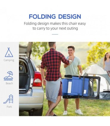 Outsunny Folding Garden Chairs Set of 2, 5-Position Recliner Camping Chair with High Back, All Weather Texteline Seat, Portable Outdoor Dining Chairs with Headrests for Patio, Picnic, Blue
