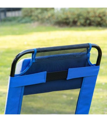 Outsunny Folding Garden Chairs Set of 2, 5-Position Recliner Camping Chair with High Back, All Weather Texteline Seat, Portable Outdoor Dining Chairs with Headrests for Patio, Picnic, Blue