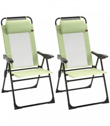 Outsunny Folding Garden Chairs Set of 2, 5-Position Recliner Camping Chair with High Back, All Weather Texteline Seat, Portable Outdoor Dining Chairs with Headrests for Patio, Picnic, Green