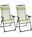 Outsunny Folding Garden Chairs Set of 2, 5-Position Recliner Camping Chair with High Back, All Weather Texteline Seat, Portable Outdoor Dining Chairs with Headrests for Patio, Picnic, Green