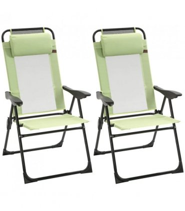 Outsunny Folding Garden Chairs Set of 2, 5-Position Recliner Camping Chair with High Back, All Weather Texteline Seat, Portable Outdoor Dining Chairs with Headrests for Patio, Picnic, Green
