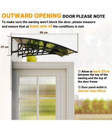 Outsunny Front Door Canopy, Outdoor Awning, Rain Shelter, 200 x 96cm, Brown