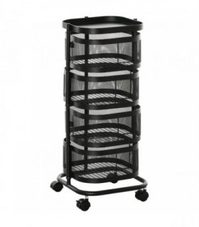 HOMCOM Metal Storage Cart, 4-Tier Storage Trolley on Wheels with 4 Mesh Baskets and Top Tray, Black