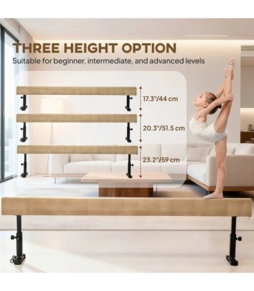 HOMCOM 7.5ft Adjustable Balance Beam, Gymnastics Beam with Wheels, Gymnastics Equipment for 6 Years Old Training