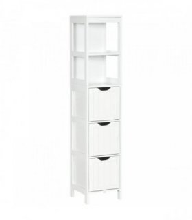 HOMCOM Narrow Floor Cabinet, Bathroom Cabinet with 3 Drawers and 2 Open Shelves, 30W x 30D x 141.6Hcm, White