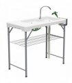 Outsunny Folding Fish Cleaning Table with Sinks, Portable Camping Sink Table with Faucet, Drainage Hose