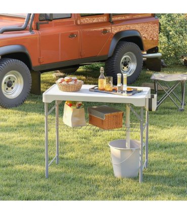 Outsunny Folding Fish Cleaning Table with Sinks, Portable Camping Sink Table with Faucet, Drainage Hose