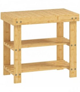 HOMCOM Two Shelf Bamboo Shoe Storage Bench - Natural Finish