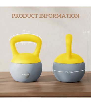 SPORTNOW 12KG Soft Kettlebell, Kettlebell with Non-Slip Handle for Home Gym, Weight Lifting, Strength Training, Yellow/Grey
