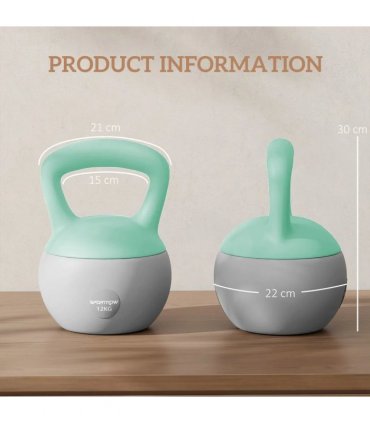 SPORTNOW 12KG Soft Kettlebell, Kettlebell with Non-Slip Handle for Home Gym, Weight Lifting, Strength Training, Green/Grey