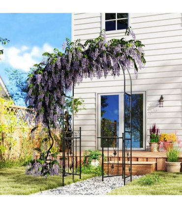 Outsunny 2.17m Steel Garden Arch with Gate, Wedding Arch for Outdoor, Garden, 107W x 45D x 217H cm Black