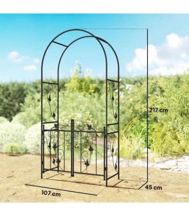 Outsunny 2.17m Steel Garden Arch with Gate, Wedding Arch for Outdoor, Garden, 107W x 45D x 217H cm Black