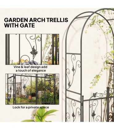Outsunny 2.17m Steel Garden Arch with Gate, Wedding Arch for Outdoor, Garden, 107W x 45D x 217H cm Black