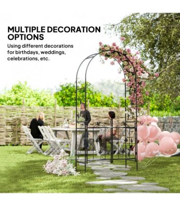 Outsunny 2.17m Steel Garden Arch with Gate, Wedding Arch for Outdoor, Garden, 107W x 45D x 217H cm Black