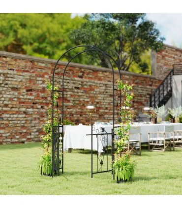 Outsunny 2.17m Steel Garden Arch with Gate, Wedding Arch for Outdoor, Garden, 107W x 45D x 217H cm Black