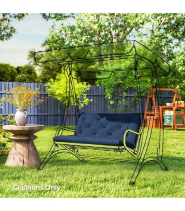 Outsunny 2 Seater Bench Pad, Garden Chair Cushion with Back and Ties for Indoor and Outdoor Use, 98 x 100 cm, Dark Blue