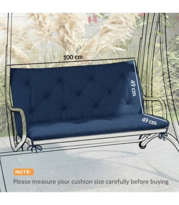 Outsunny 2 Seater Bench Pad, Garden Chair Cushion with Back and Ties for Indoor and Outdoor Use, 98 x 100 cm, Dark Blue