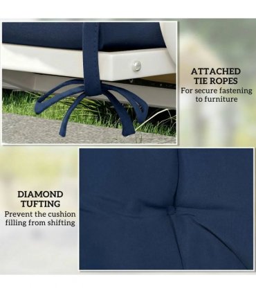 Outsunny 2 Seater Bench Pad, Garden Chair Cushion with Back and Ties for Indoor and Outdoor Use, 98 x 100 cm, Dark Blue