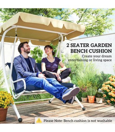 Outsunny 2 Seater Bench Pad, Garden Chair Cushion with Back and Ties for Indoor and Outdoor Use, 98 x 100 cm, Dark Blue