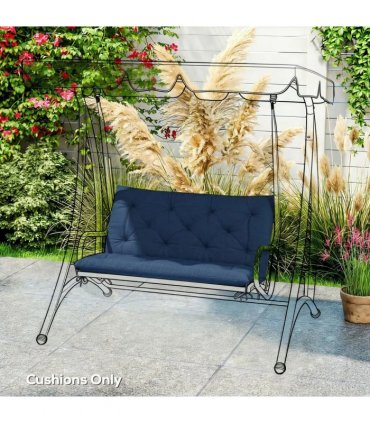 Outsunny 2 Seater Bench Pad, Garden Chair Cushion with Back and Ties for Indoor and Outdoor Use, 98 x 100 cm, Dark Blue