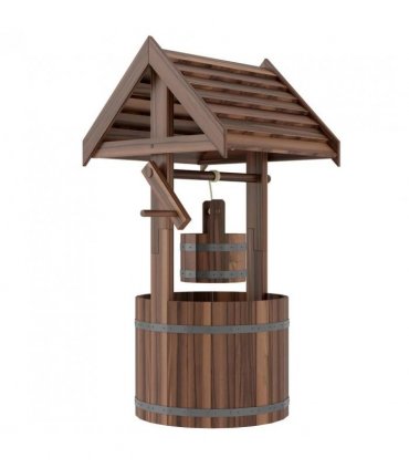Outsunny Wood Wishing Well for Outside with Hanging Bucket, Wishing Well Planter with Drain Hole for Garden Patio, Carbonized