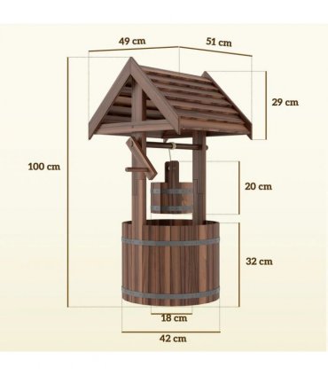 Outsunny Wood Wishing Well for Outside with Hanging Bucket, Wishing Well Planter with Drain Hole for Garden Patio, Carbonized
