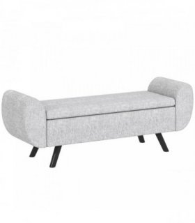 HOMCOM Storage Ottoman with Armrest, Window Seat, Upholstered Linen Storage Bench with Rubberwood Legs, Footstool for Bedroom Living Room, Hallway, Light Grey