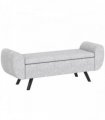 HOMCOM Storage Ottoman with Armrest, Window Seat, Upholstered Linen Storage Bench with Rubberwood Legs, Footstool for Bedroom Living Room, Hallway, Light Grey