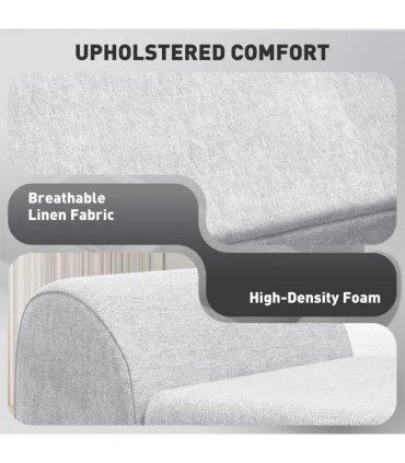HOMCOM Storage Ottoman with Armrest, Window Seat, Upholstered Linen Storage Bench with Rubberwood Legs, Footstool for Bedroom Living Room, Hallway, Light Grey