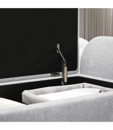 HOMCOM Storage Ottoman with Armrest, Window Seat, Upholstered Linen Storage Bench with Rubberwood Legs, Footstool for Bedroom Living Room, Hallway, Light Grey