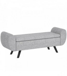 HOMCOM Storage Ottoman with Armrest, Window Seat, Upholstered Linen Storage Bench with Rubberwood Legs, Footstool for Bedroom Living Room, Hallway, Dark Grey