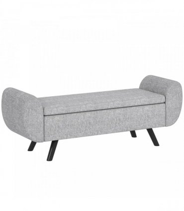 HOMCOM Storage Ottoman with Armrest, Window Seat, Upholstered Linen Storage Bench with Rubberwood Legs, Footstool for Bedroom Living Room, Hallway, Dark Grey