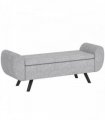 HOMCOM Storage Ottoman with Armrest, Window Seat, Upholstered Linen Storage Bench with Rubberwood Legs, Footstool for Bedroom Living Room, Hallway, Dark Grey