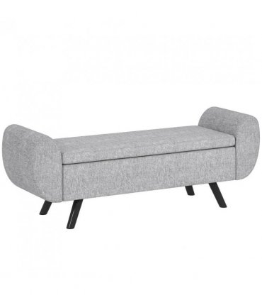 HOMCOM Storage Ottoman with Armrest, Window Seat, Upholstered Linen Storage Bench with Rubberwood Legs, Footstool for Bedroom Living Room, Hallway, Dark Grey