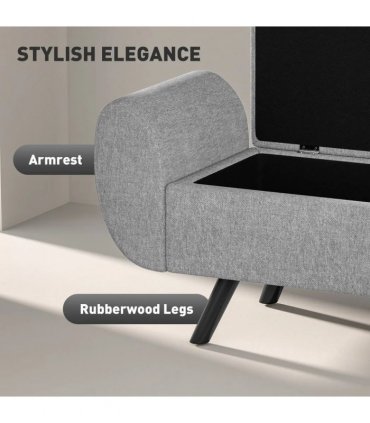 HOMCOM Storage Ottoman with Armrest, Window Seat, Upholstered Linen Storage Bench with Rubberwood Legs, Footstool for Bedroom Living Room, Hallway, Dark Grey