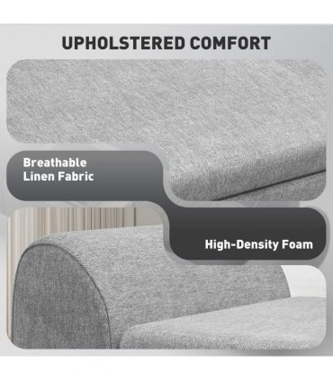 HOMCOM Storage Ottoman with Armrest, Window Seat, Upholstered Linen Storage Bench with Rubberwood Legs, Footstool for Bedroom Living Room, Hallway, Dark Grey