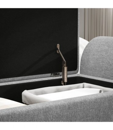 HOMCOM Storage Ottoman with Armrest, Window Seat, Upholstered Linen Storage Bench with Rubberwood Legs, Footstool for Bedroom Living Room, Hallway, Dark Grey