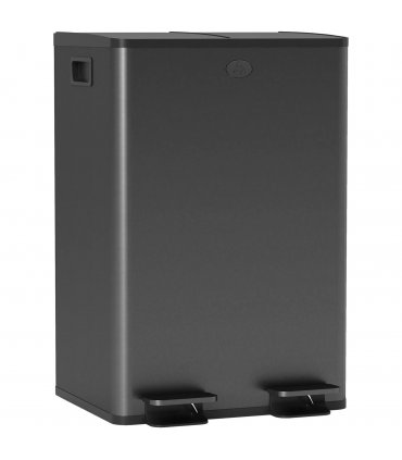 HOMCOM 56L Dual Compartment Stainless Steel Bin, with Deodoriser Holders - Black