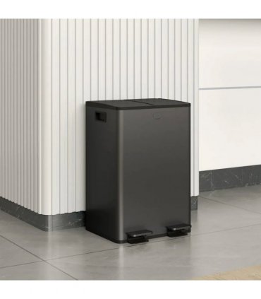 HOMCOM 56L Dual Compartment Stainless Steel Bin, with Deodoriser Holders - Black