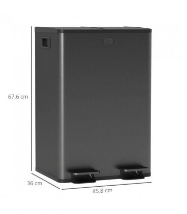 HOMCOM 56L Dual Compartment Stainless Steel Bin, with Deodoriser Holders - Black