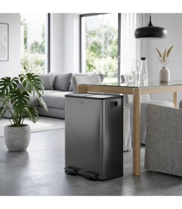HOMCOM 56L Dual Compartment Stainless Steel Bin, with Deodoriser Holders - Black