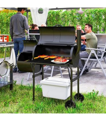 Outsunny Barbecue Grill Portable Outdoor Charcoal BBQ Grill with Offset Smoker 109 x 60 x 120 cm Black
