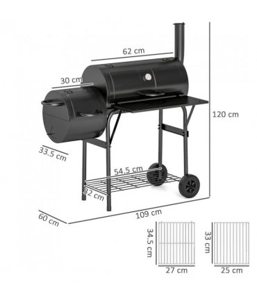Outsunny Barbecue Grill Portable Outdoor Charcoal BBQ Grill with Offset Smoker 109 x 60 x 120 cm Black