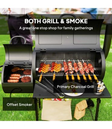 Outsunny Barbecue Grill Portable Outdoor Charcoal BBQ Grill with Offset Smoker 109 x 60 x 120 cm Black