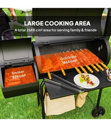 Outsunny Barbecue Grill Portable Outdoor Charcoal BBQ Grill with Offset Smoker 109 x 60 x 120 cm Black