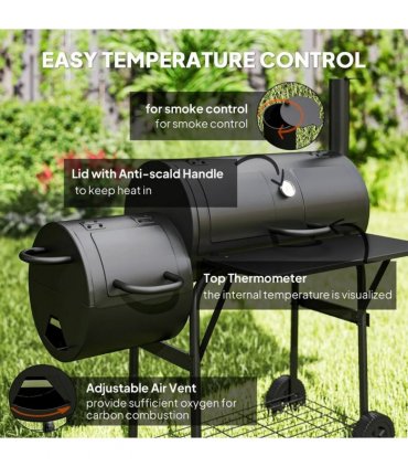 Outsunny Barbecue Grill Portable Outdoor Charcoal BBQ Grill with Offset Smoker 109 x 60 x 120 cm Black
