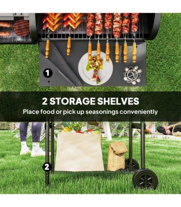 Outsunny Barbecue Grill Portable Outdoor Charcoal BBQ Grill with Offset Smoker 109 x 60 x 120 cm Black